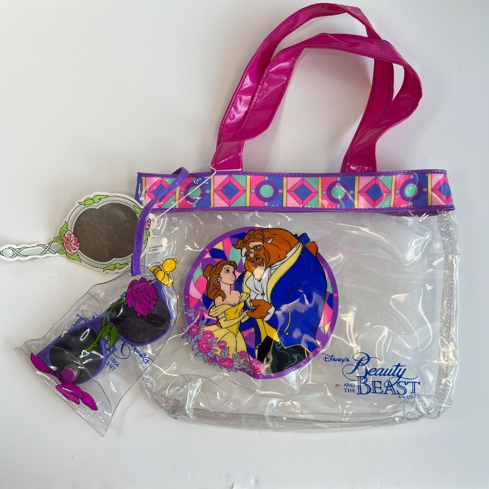 VTG Disney Beauty and the Beast See-Thru Summer Bag Purse with Sunglasses*